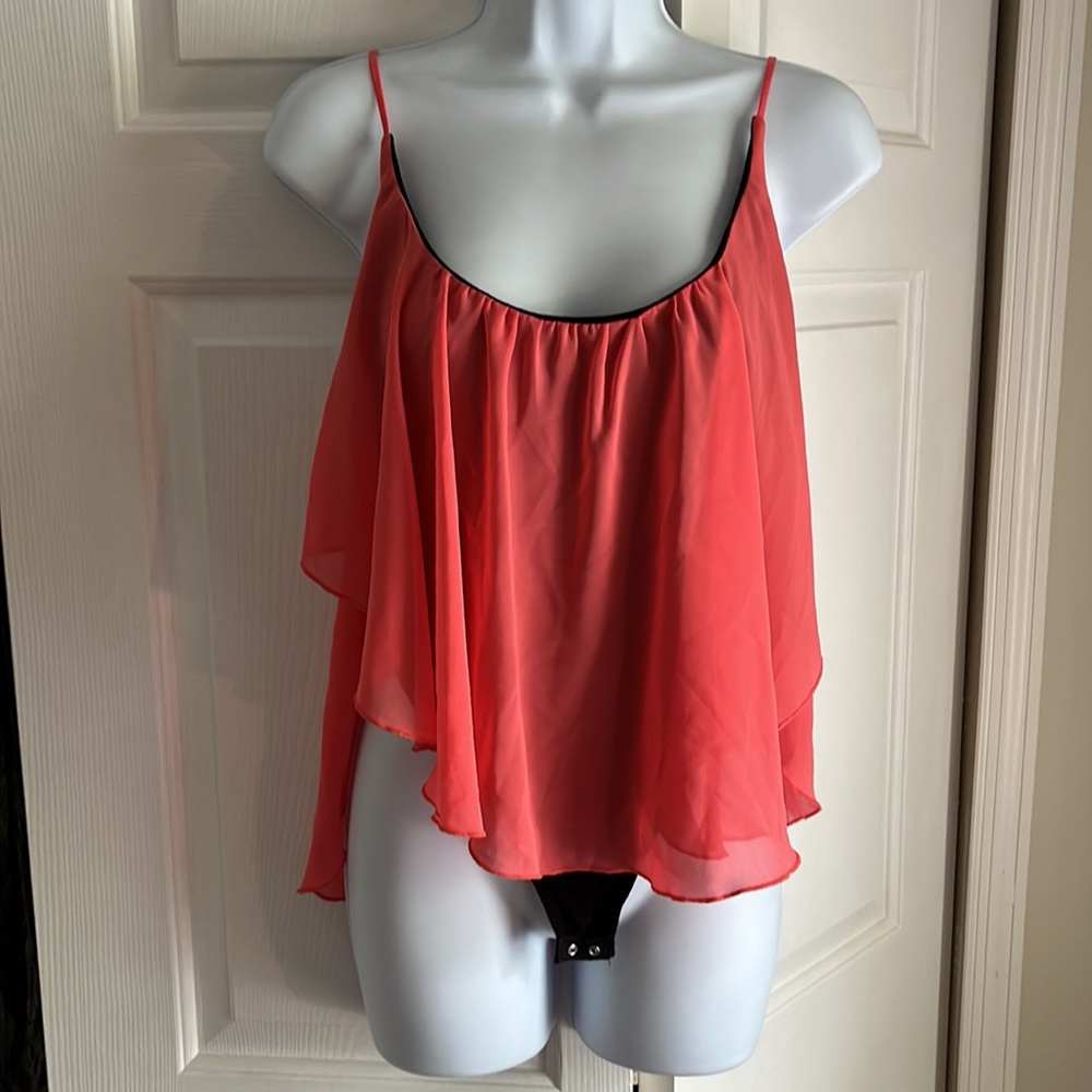 Neon pink/ black G by guess thong bodysuit